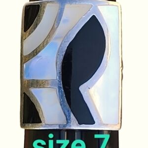 Charles Winston Black Enamel White MOP Inlay Statement Ring Sz 7 Sterling Silver